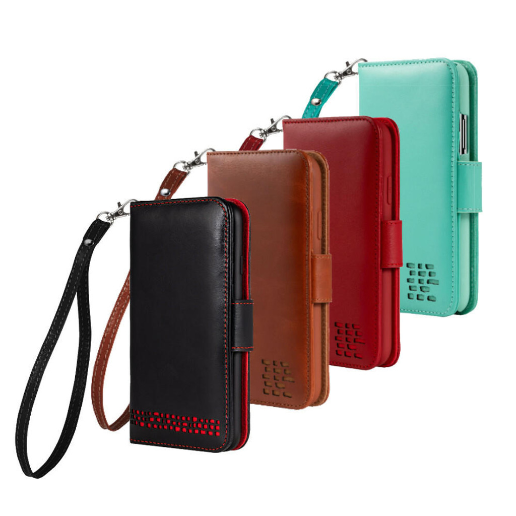 "Royale" iPhone 11 Pro Max Genuine Leather Wallet Phone Case with Wrist Strap