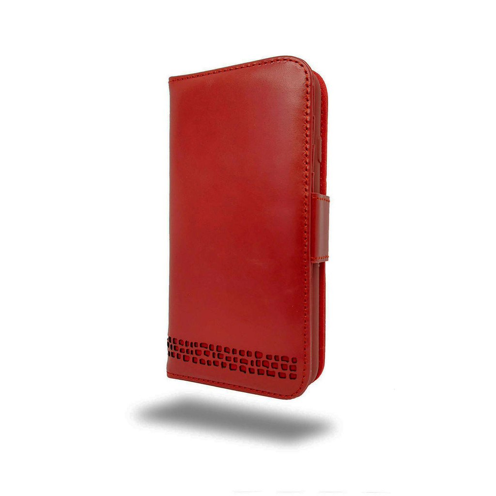 "Rila"  iPhone 14 Plus 6.7" Genuine Leather Wallet Case in Vintage Red each case having a Unique Patina — Quad Protection