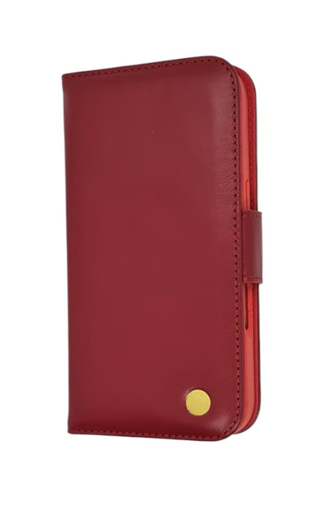Vintage Red real leather wallet flip case for iPhone 16 with card slots and magnetic closure