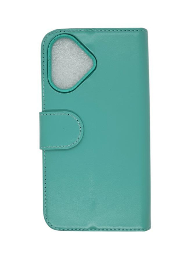 Premium Leather Wallet Flip Case for the iPhone 16 in Turquoise with "Turners" Dot in Silver
