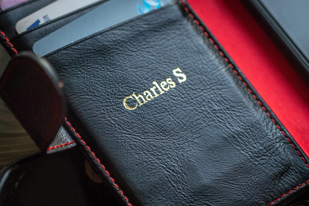 Personalised with your choice of initials Black Leather Wallet Case and Card Holder for Apple iPhone 13