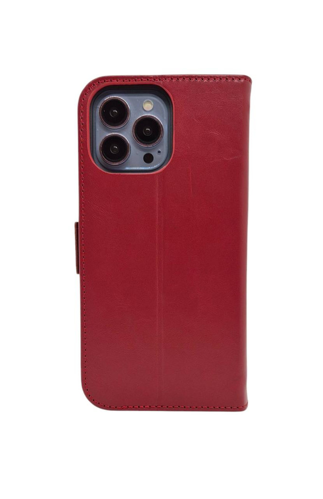 Red Leather Case and Card Holder for Apple iPhone 14