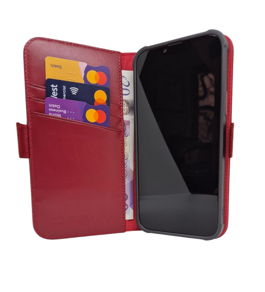 Red Leather FlipCase and Card Holder for Apple iPhone 14