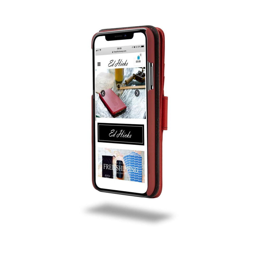 real red leather iPhone 17 pro wallet flip phone case