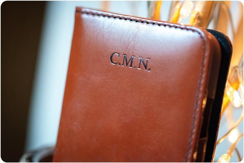 personalised brown leather iPhone 17 Pro wallet flip case