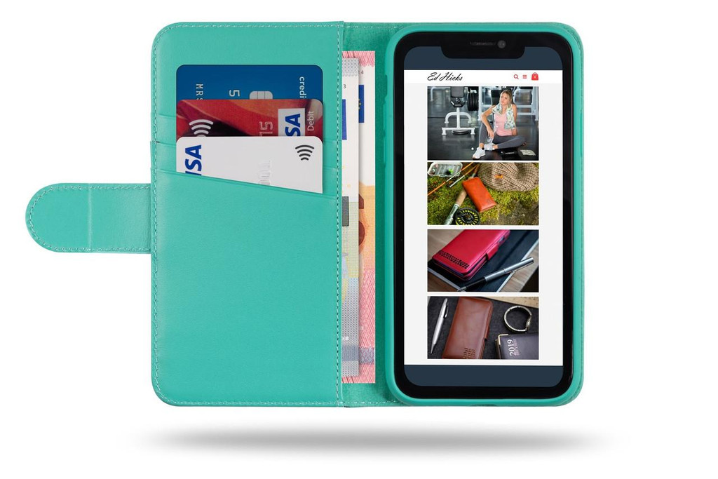 iPhone 14 Turquoise Leather Wallet Case ⭆  with a Unique Vintage Patina ⭆ Quad Protection ⭆ RFID Blocking