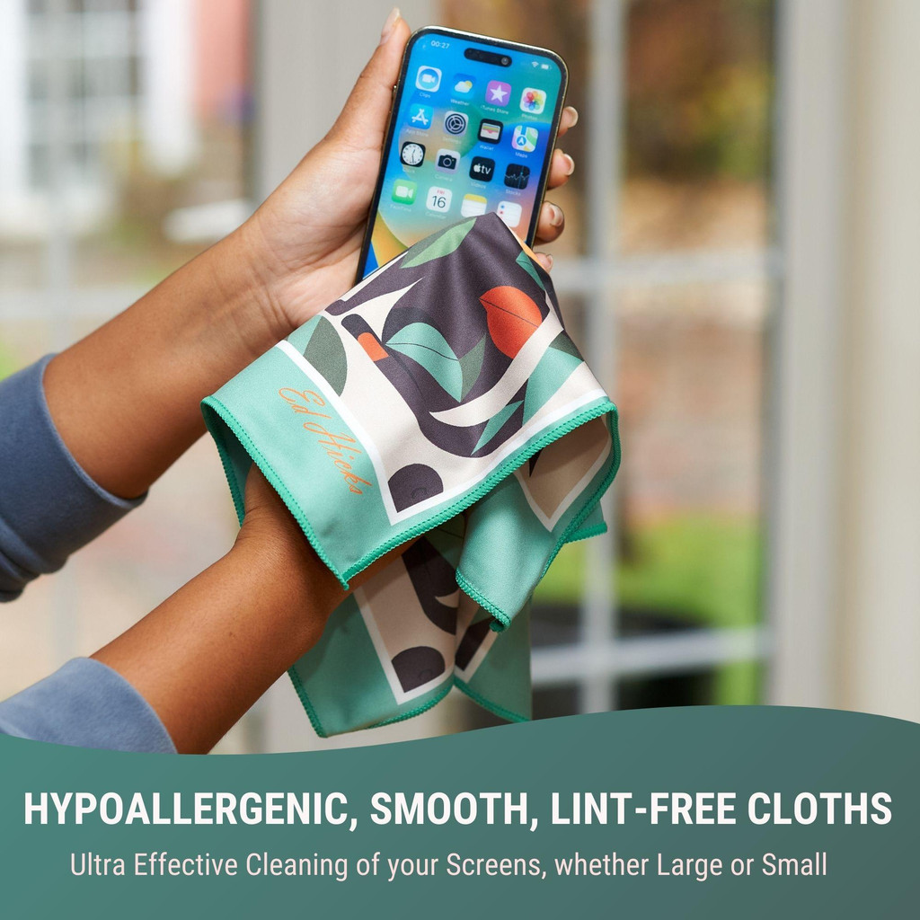 Cat microfibre cleaning cloth wiping a smartphone screen