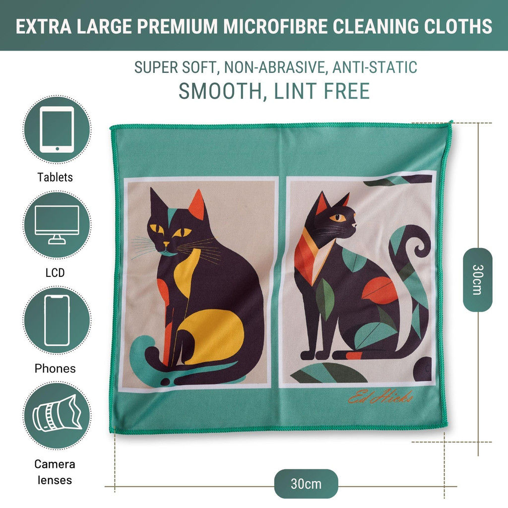 30 x 30 cm cat microfibre cleaning cloth size guide for screens and lenses