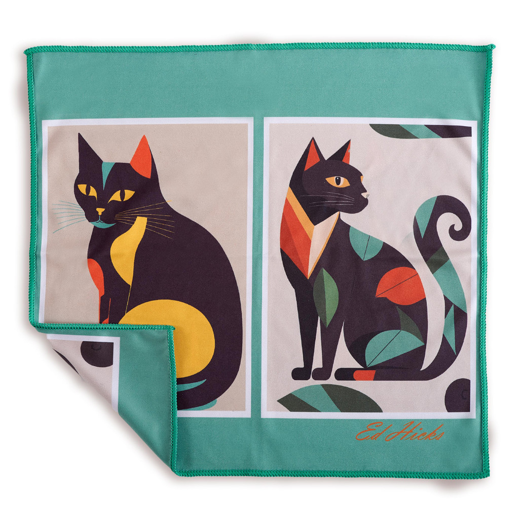 Cat design microfibre glasses and screen cleaning cloth with two illustrated cats