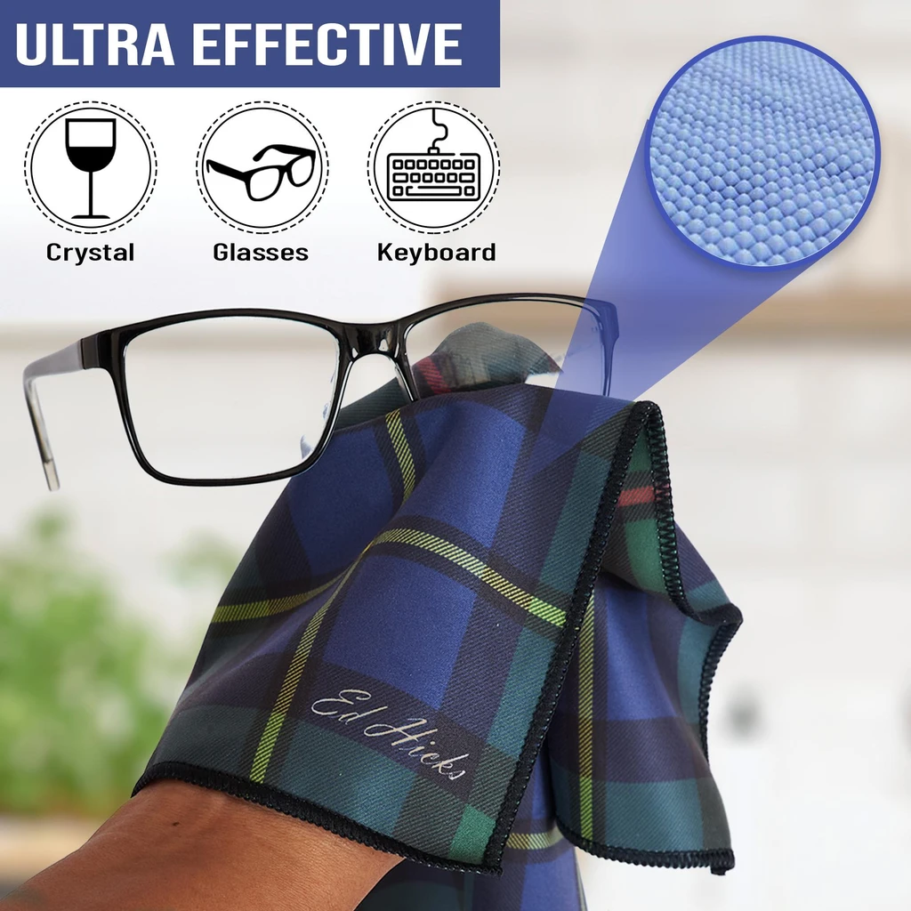Blue tartan microfibre cloth for glasses and keyboard cleaning