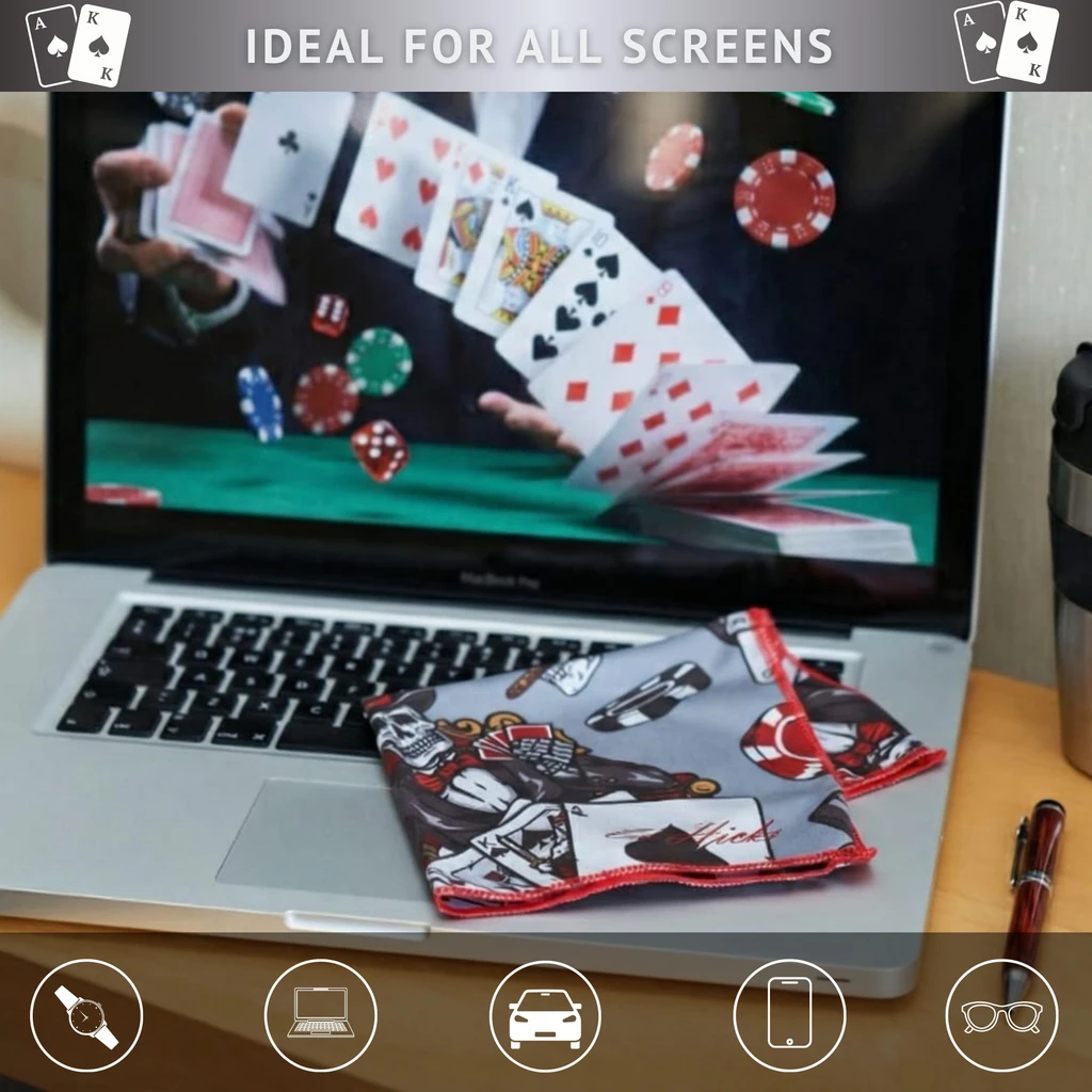 Playing card microfibre cloth for laptop screen cleaning