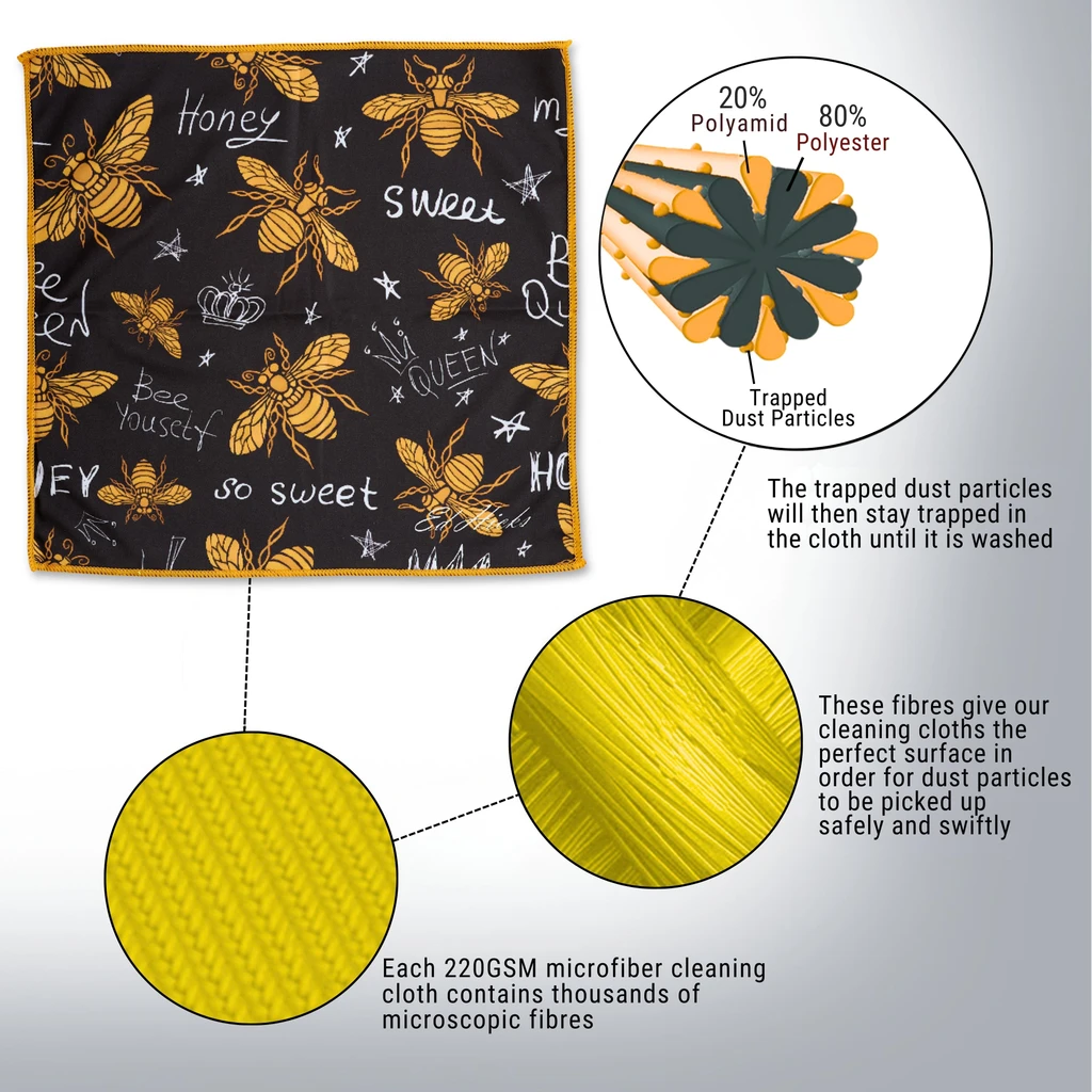 Queen Bee microfibre cleaning cloth technical graphic
