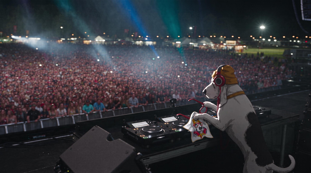 DJ Dawg cleaning cloth design shown at a live music DJ performance