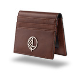 Men's compact embossed leather wallet card holder brown