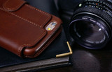 Classic brown leather wallet case for iPhone 5