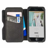 Black embossed leather folio case for iPhone 7