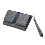Silver British leather clutch bag with navy accents Silver British leather clutch bag with navy accents