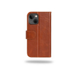Protective iPhone 13 case with built-in brown leather wallet