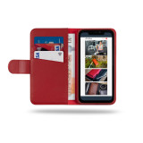 Phone case with wallet flap closed and magnetic clasp secured
