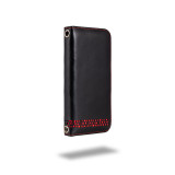 Royale iPhone 14 Plus 6.7" Black Leather Wallet Case with Red Accents & Strap