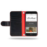 Royale iPhone 14 Plus 6.7" Black Leather Wallet Case with Red Accents & Strap