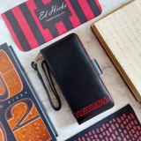 Royale iPhone 14 Plus 6.7" Black Leather Wallet Case with Red Accents & Strap