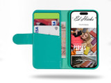 Personalised "Rila" iPhone 15 leather wallet case with custom initials