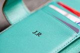 Personalised 'Rila' iPhone 15 Pro leather wallet case with custom initials or name