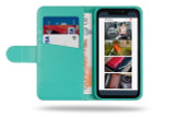 Premium Leather Wallet Flip Case for the iPhone 16 in Turquoise with "Turners" Dot in Silver