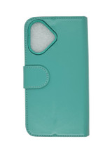 Premium Leather Wallet Flip Case for the iPhone 16 in Turquoise with "Turners" Dot in Silver