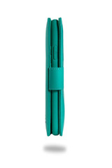 Premium Leather Wallet Flip Case for the iPhone 16 in Turquoise with "Turners" Dot in Silver