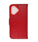 Vintage Red real leather wallet flip case for iPhone 16 with card holder, stylish and functional design