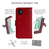 Vintage Red real leather wallet flip case for iPhone 16 with card holder, stylish and functional design