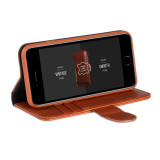Real leather wallet flip case for iPhone 16 Plus in vintage brown with card slots and magnetic closure