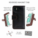 iPhone 16 Pro Max black genuine leather wallet flip case with red interior detailing