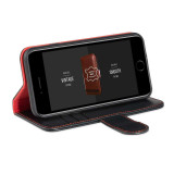 iPhone 16 Pro Max black genuine leather wallet flip case with red interior detailing