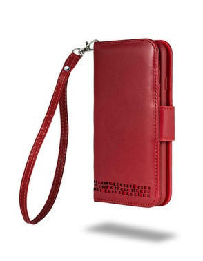 Unique iPhone 15 plus leather wallet case with security strap wristlet