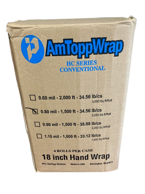 AmTopp PEAK Hand Film (HCB) 80 gauge 18" x 1,500 rolls (4 rolls/case)