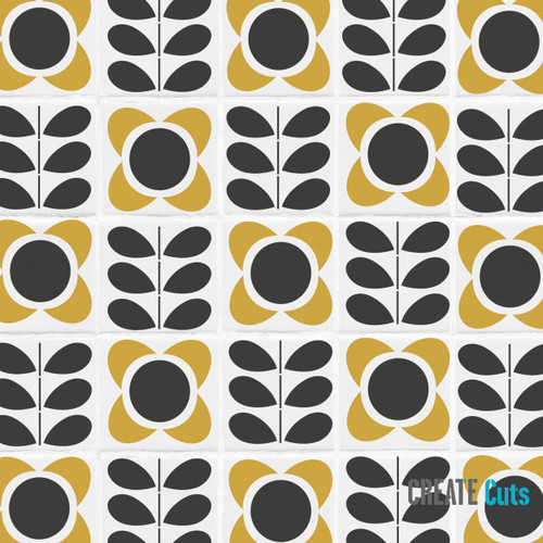 Stem and Flower pattern stencilled on white tiles