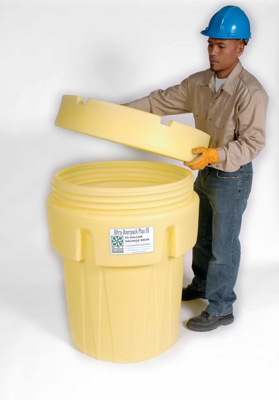 送料込み！USA VTGドラム缶 DEEP ROCK/15U.S.GALLONS Ultra-Overpack 95 Gal. Drum Yellow 0580 with Screw Top