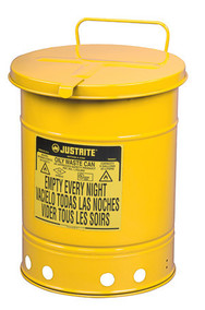 Justrite 10 Gallon Oily Waste Can - 09311 - Yellow - Hand Operated Cover