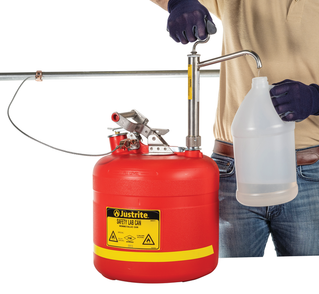 Justrite 5 Gallon Plastic Safety Can, With Stainless Steel Piston Pump