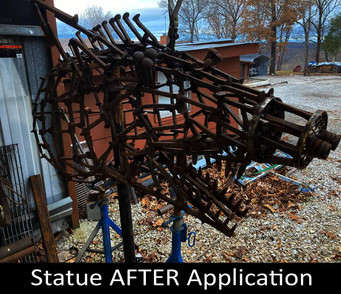 Railroad Spike Statue AFTER Application of Rust Killer