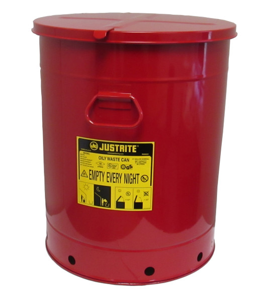 Justrite Oily Waste Can - 09710 - 21 Gallon Red with Hand Operated Cover