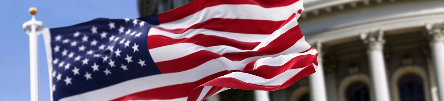 American flag in front of a government building