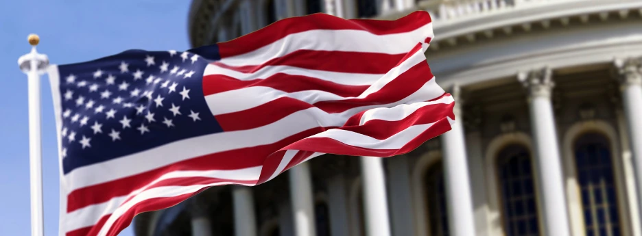 American flag in front of a government building