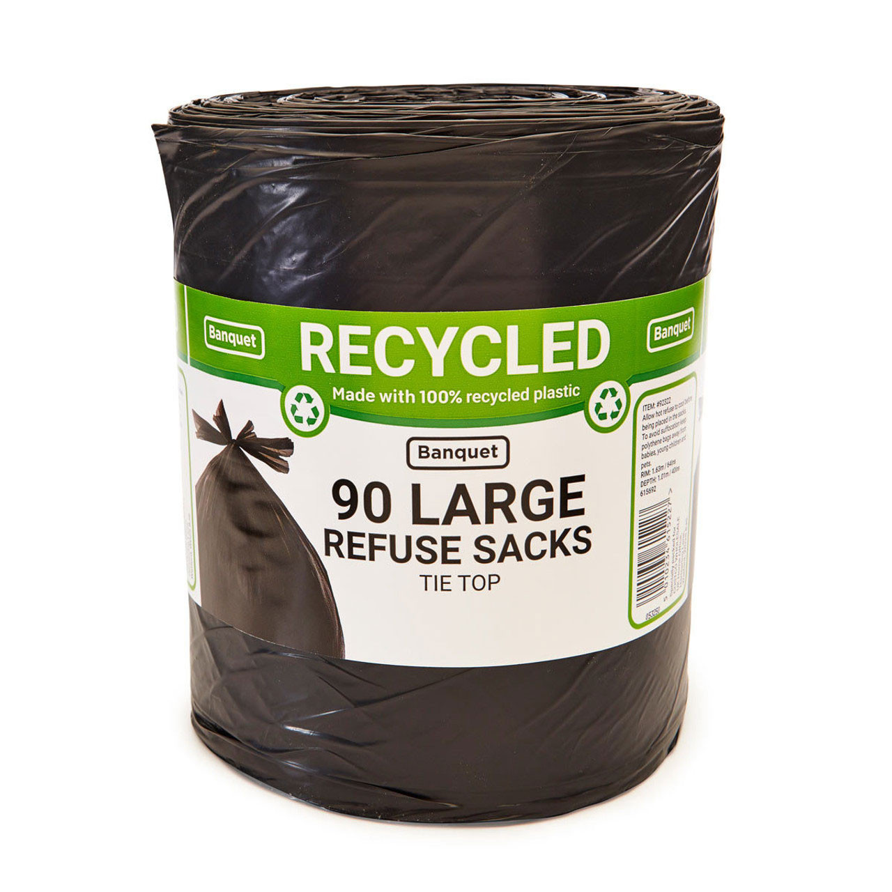 Banquet recycled tie top large refuse sacks by Banquet (90 Pack)