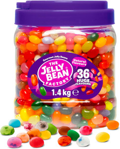 The Jelly Bean Factory, Jelly Beans Gift 1.4 KG Tub, Bulk Gluten Free Sweets - 36 Natural, Huge Flavour Fruit Jellies, Chewy, Retro American Sweets for Kids, Adults - Gourmet Pick and Mix Jellybeans