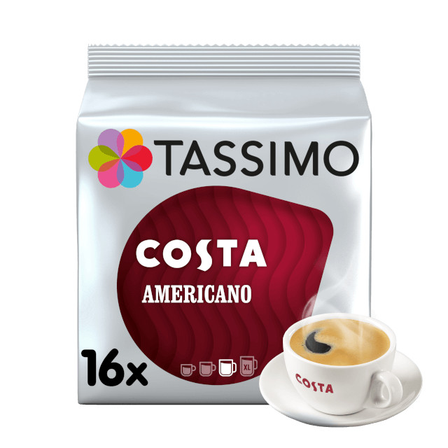 Buy Tassimo Costa Americano Coffee T-Discs for a smooth, robust cup with fine crema. Easy to brew at home. Shop online today.