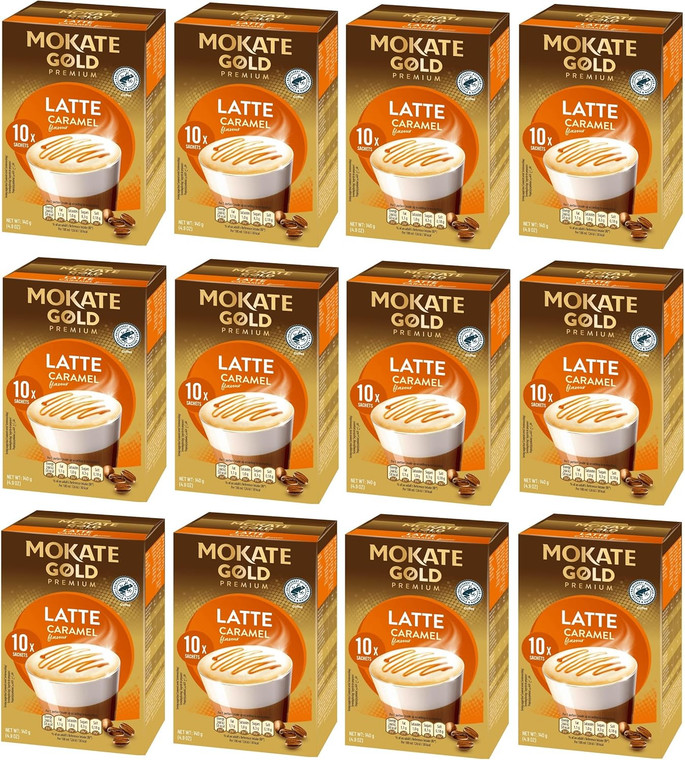 Mokate Gold Premium Caramel Latte Coffee Sachets x10 (Pack of 12, Total 120 Sachets)